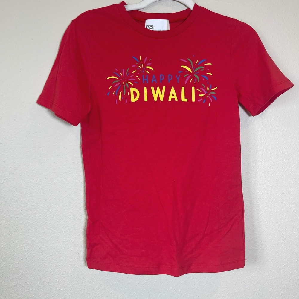 Nordstrom Rack Boys Happy Diwali Graphic Tee Red Short Sleeve Shirt Size L 10-12